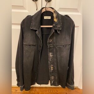 Saint Laurent distressed army military jacket denim shirt